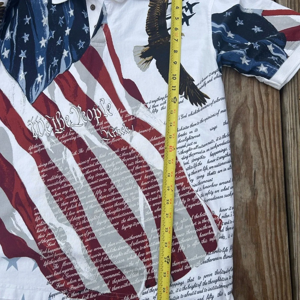 American Summer Polo Mens‎ Large All Over Print American Eagle Constitution USA - Picture 13 of 14